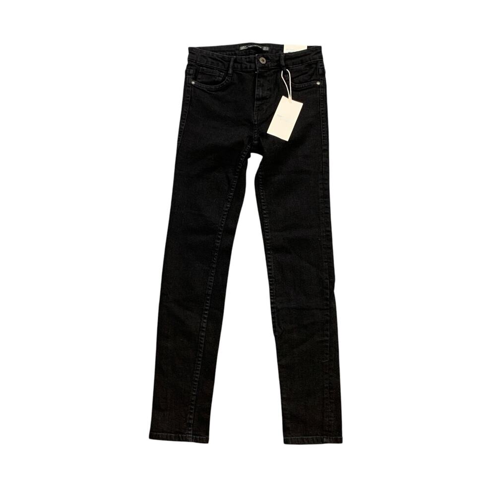 Zara Jeans Womens 4 Black Denim Mid Waist Skinny Ankle 5 Pocket Stretch Zip Fly
